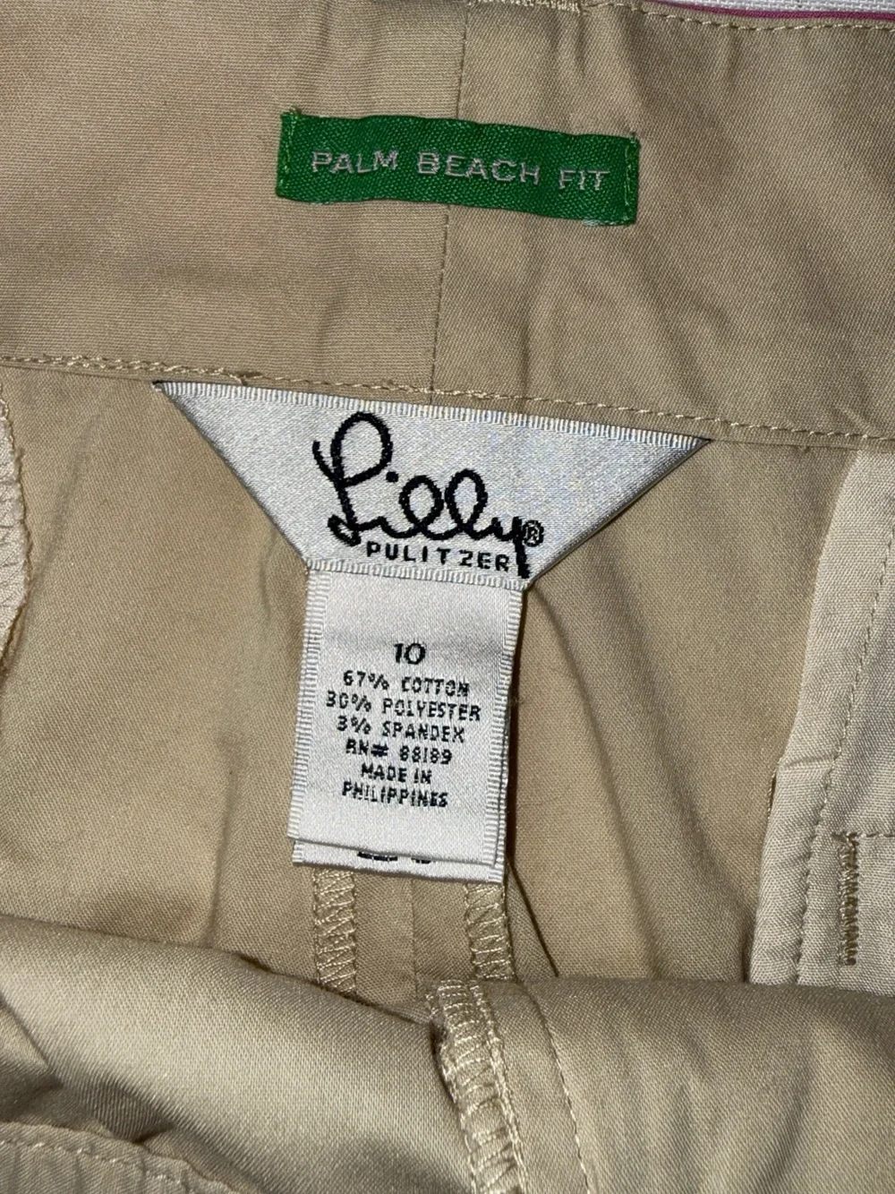 Lilly Pulitzer Palm Beach Fit Beige Chino Shorts with Pink Trim - Picture 4 of 5